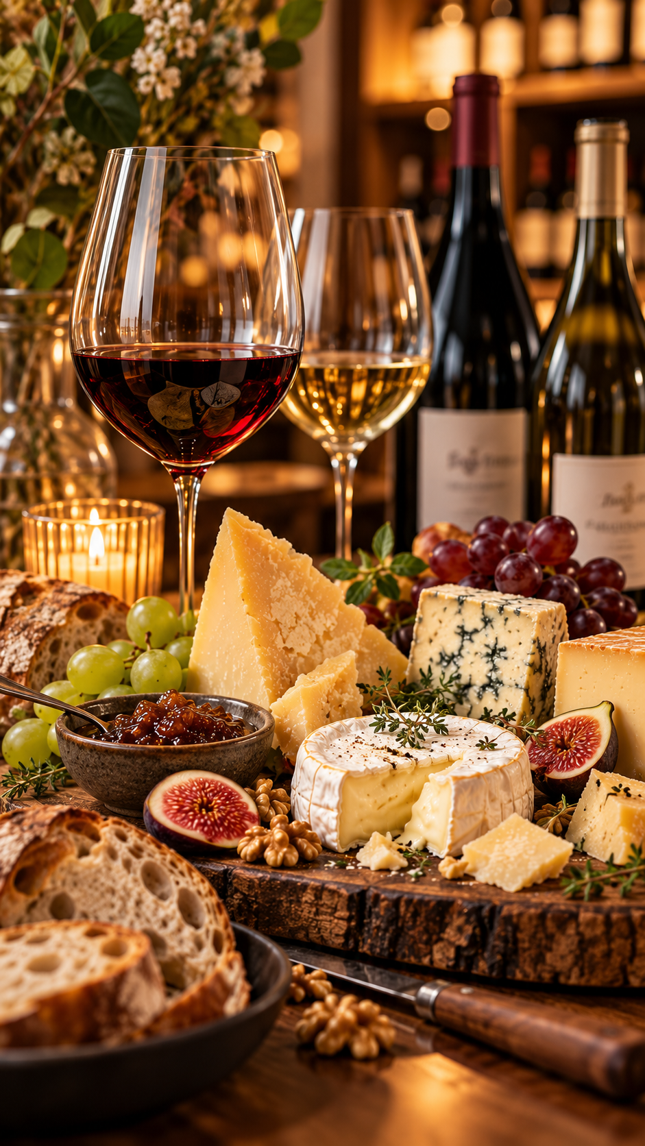 Käse- und Weinplatte im Weinkeller