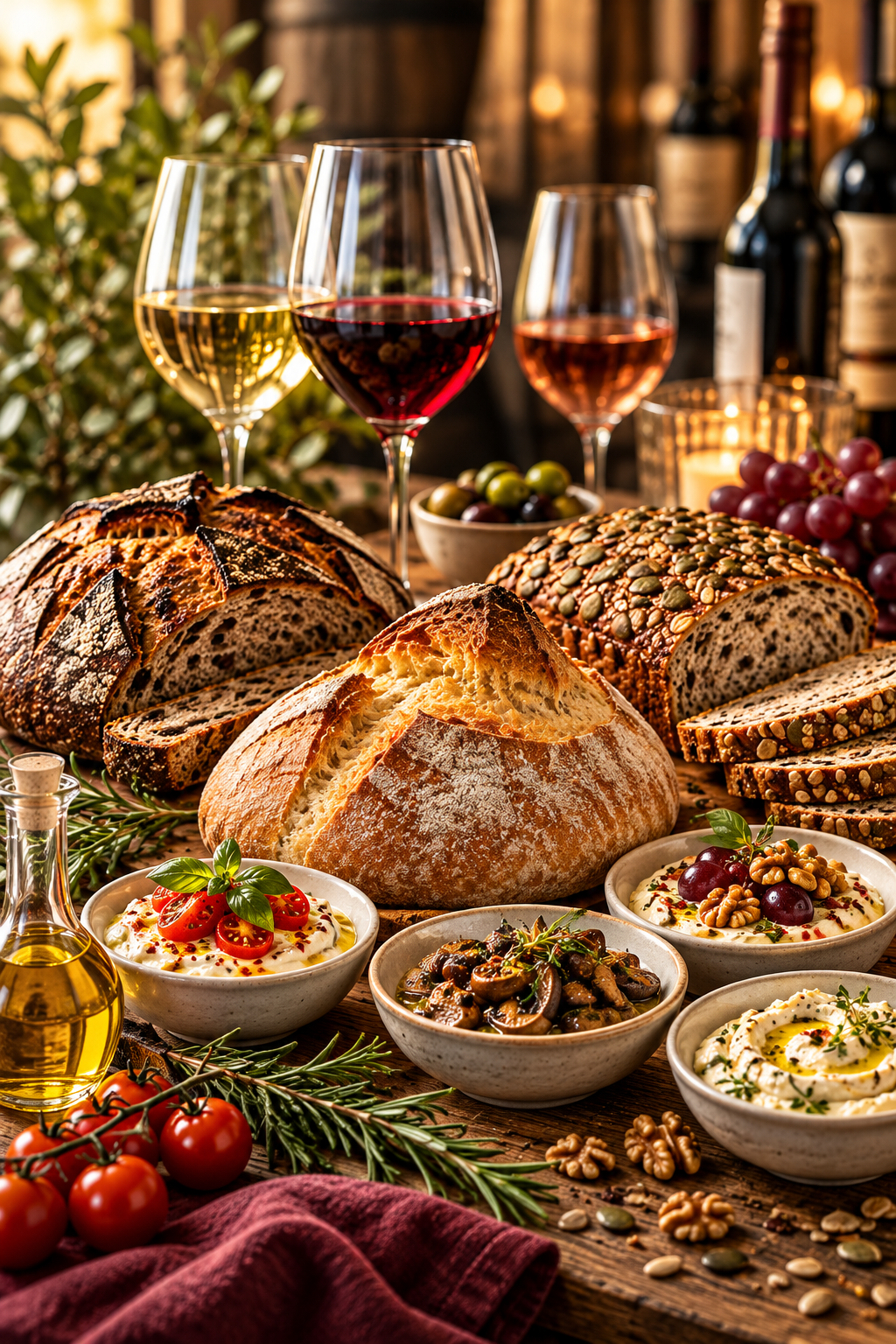 Rustikale Wein- und Brotverkostung